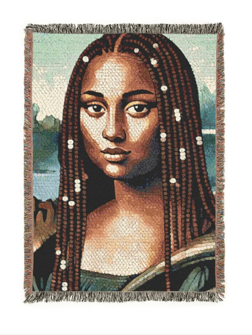 Black Mona Lisa Woven Blanket/Throw/Wall Tapestry