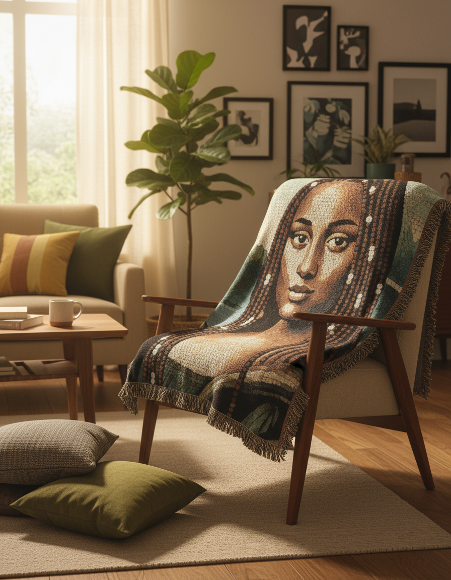 Black Mona Lisa Woven Blanket/Throw/Wall Tapestry